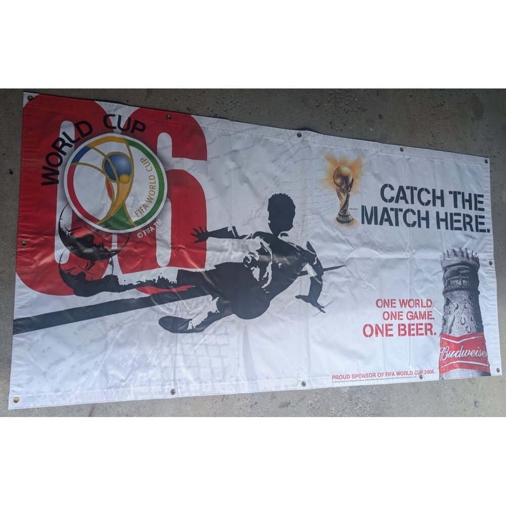FIFA World Cup 2006 Budweiser Beer Bar Soccer Banner Catch The Match Here 94x47"
